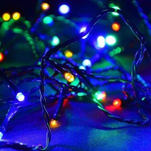 Nipach GmbH Lichtsnoer met 200 leds, meerkleurig, voor binnen en buiten, groene kabel, transformator, 28 m, kerstverlichting, feestdecoratie