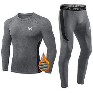 MEETYOO Thermisch ondergoed voor heren, lange functionele kleding, ademend, sportondergoed, compressiepak voor training, skiën, hardlopen, wandelen, grijs.