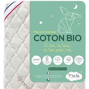 P'TIT LIT - Babymatras Biologisch Katoen - 60x120 cm - 100% Katoen: Natuurlijk materiaal van plantaardige oorsprong - zonder chemische behandeling - Afneembare hoes - Oeko Tex® - Gemaakt in Frankrijk