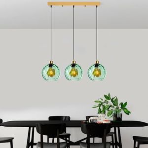 Opviq Lustre vert élégant, hauteur réglable 40-120 cm, corps en métal, 3 douilles E27, 70 x 20 x 120 cm, parfait pour les espaces de vie modernes, IP20