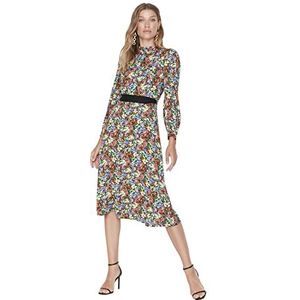 Trendyol Woman Midi A-Line opstaande kraag geweven jurk dames, meerkleurig, 36, Meerkleurig