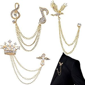 TTDD 3-delig broche-pak voor dames, goudkleurige jurk, metaal, strass, kroon, adelaar, muzieknot, vriend, vader, vrouw (goudkleurig), zink, zink