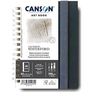 CANSON Art Book Saunders Waterford Spiraalboek, 40 pagina's, aquarelpapier, fijne korrel, 14,8 x 21 cm, 300 g/m², wit