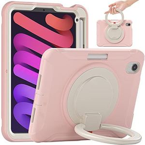 Visaccy Beschermhoes voor iPad Mini 6 2021 20,3 cm (10 inch), stootvast TPU-silicone met draaibare pennenhouders, roze