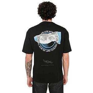 Trendyol T-shirt basique décontracté à col rond pour homme, Noir, L