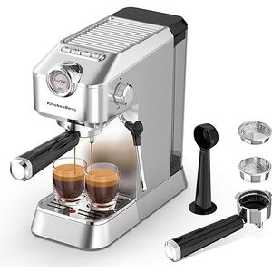 KitchenBoss Professionele espressomachines, 15 bar voor thuis, cappuccinomachine met stoommondstuk, halfautomatisch, latte koffiezetapparaat, roestvrij staal