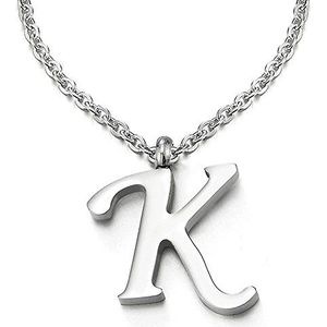 Letter K hanger – halsketting voor dames en heren – staal – kleur zilver – 50 cm touw ketting