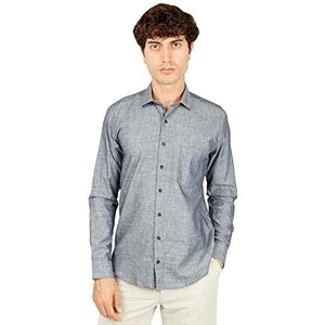 Bonamaison Comfort Fit shirt met lange mouwen en knopen voor heren, Navy Blauw