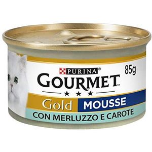 Purina Gourmet Gold Vochtvoer schuim voor katten met kabeljauw en wortelen, 24 blikjes à 85 g