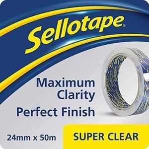 Sellotape Super transparant plakband, praktisch voor maximale helderheid, sterk plakband voor geschenkverpakking, eenvoudige rol (24 mm x 50 m)