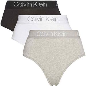 Calvin Klein 3pk High Waist Thong 000qd3757e Cadeauset voor dames, Veelkleurig (Zwart/Wit/Grijs Heather)
