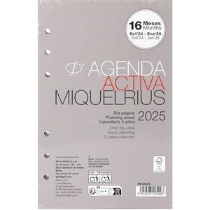 Miquelrius Set van 6 reserveringen voor jaarplanner 2025, 16 maanden, 1 dag per pagina, actief formaat 117 x 182 mm, 6 ringen, Spaans, Portugees en Engels