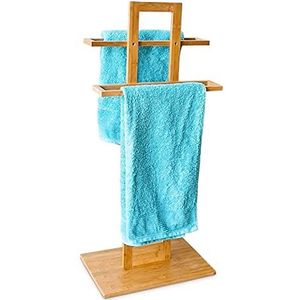Relaxdays handdoekrek bamboe, met 2 stangen, vrijstaand, zonder boren, voor badkamer, HBD 85 x 37 x 25 cm, natuur