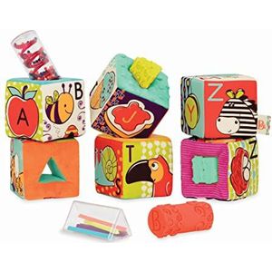 B. Toys ABC Babyfeestblokken - Zachte stoffen bouwstenen voor peuters - Educatieve alfabetblokken met 6 gestructureerde speelgoedblokken en 5 vormen - Vastpakken en stapelen