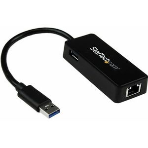 StarTech.com USB 3.0 naar Gigabit ethernet netwerkadapter met geïntegreerde USB-poort, GbE USB naar RJ45 netwerkkaart, zwart (USB31000SPTB)