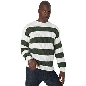 Trendyol Regular trui met ronde hals en kleurblokken, trainingspak, heren, groen, L, Groen