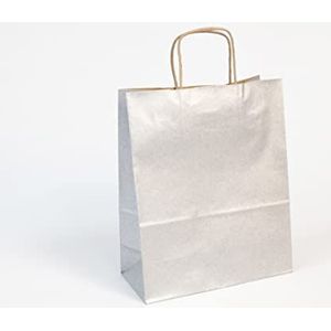 Clairefontaine 395711C – een pakket met 25 geschenkzakjes, kraftpapier, 22 x 10 x 27 cm, 100 g, kleur: zilver, gedraaide handgrepen, ideaal voor: geschenkverpakkingen, levensmiddelen, basic krafttas