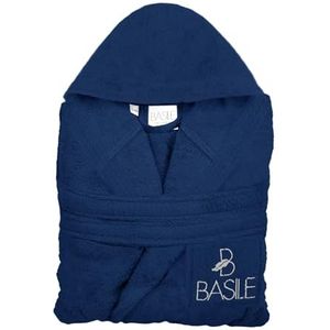 Basile Milano, Badjas met capuchon en geborduurde badstof zak van puur katoen, maat S/M, blauw