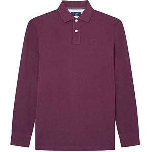 Hackett London Logo Slim Fit Ls Poloshirt voor heren, Rood (Maroon)