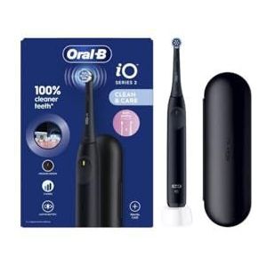 Oral-B iO 2 Brosse A Dents Electrique Noire Pour Adultes, 3 Modes De Nettoyage, Doux Pour Les Gencives, Brossage Souple, Accessoires, Brossette Oral B De Rechange, Chargeur, Etui De Voyage