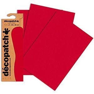 Décopatch C724O - een zak met 3 vellen bedrukt papier, 30 x 40 cm, effen rood