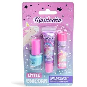 MARTINELIA - Eenhoorn-make-uptrio - nagellak, lipgloss en lippenbalsem - mini-make-upset voor kinderen met 1 blauwe nagellak, 1 bosbessen lipgloss en 1 aardbeienbalsem - cadeau voor meisjes