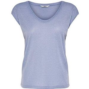 Only Onlsilvery S/S V Neck Lurex Top JRS Noos dames T-shirt, blauw (halogeen blauw)