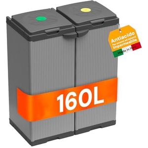 Avilia Duo 80 Premium gedifferentieerde container voor binnen en buiten, 2 vakken van 80 liter - elegantie en functionaliteit voor keuken en kantoor
