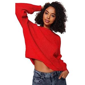 Trendyol Basic gebreide trui met ronde hals, normale pasvorm, sweatshirt voor dames (1 stuk), Rood