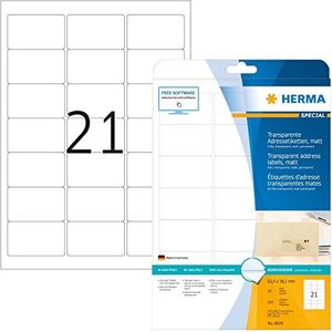 Herma Special A4, 63,5 x 38,1 mm, transparant, mat, adreslabels, 525 stuks
