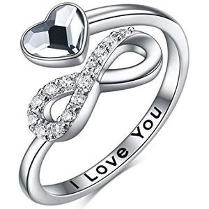 TOUPOP Infinity Ringen 925 sterling zilveren ringen voor vrouwen I Love You Ring wit hart kristallen ringen sieraden geschenken voor vrouwen witgoud vergulde verstelbare ring voor meisjes mama