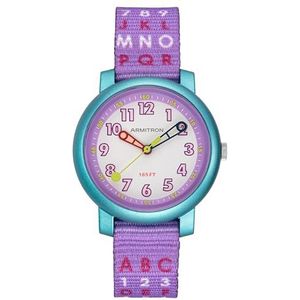 Armitron 27/1002 Gemakkelijk af te lezen sporthorloge voor kinderen, nylon armband met patroon, Paars.