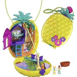Polly Pocket GKJ64 Tropicool Ananas Handtas set met Polly en Lila minifiguren, accessoires en stickers, kinderspeelgoed, 2020 editie
