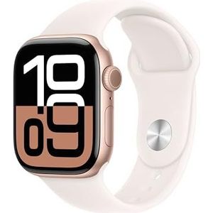 Apple Watch Series 10 (GPS + Cellular 42 mm) Smartwatch - Kast van roségoudkleurig aluminium - Rosé sportbandje (M/L). Conditie bijhouden, Ecg-app, always on Retina-display, waterbestendig