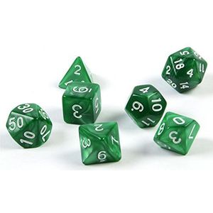 shibby 7 veelvlakkige dobbelstenen voor rollenspellen en tafelspellen in groen met tas