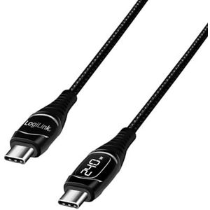 LogiLink CU0185 USB 2.0 type C aansluitkabel (mannelijk/mannelijk) met E-mark-chipset, PD (PowerDelivery) en OLED-display, lengte 2 m