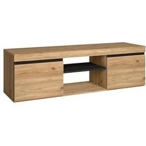 Skraut Home | TV-meubel model Naturale| kleur eiken/zwart | woonkamer | tv-standaard met planken en opbergkasten | 140 x 40 x 41 cm (Naturale 140)