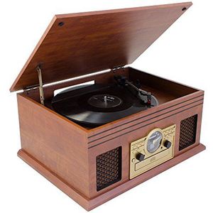 Karcher No-036 No-036 Nostalgisch muziekcentrum van hout, compact systeem met platina, cd-speler, Bluetooth, cassettespeler, USB en radio