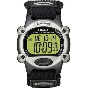 Timex Digitaal herenhorloge met lederen band 12345465646, Snelle verpakking zwart/zilver, One Size, Expedition Chrono Timer compleet