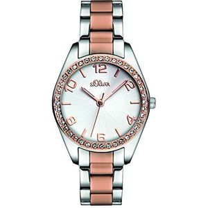 s.Oliver Analoog kwarts horloge voor dames met roestvrijstalen armband, Zilver/Veelkleurig, 30 mm