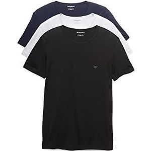 Emporio Armani Heren Cotton Crew Neck T-shirt, 3-pack, grijs/marineblauw/zwart, S, grijs/marineblauw/zwart.