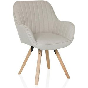 hjh LIVING Scandi Soft draaibare eetkamerstoel met armleuningen en poten van beukenhout, comfortabel gevoerd, bekleding van crèmekleurige stof