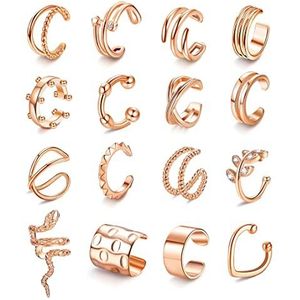 YADOCA 16-delige set oormanchetten voor dames, oormanchetten, oorboeien set, helix, kraakbeenclip op wikkeloorring, fakkepircings, oormanchetten, oorklem, goud/zilver/zwart/roségoud,