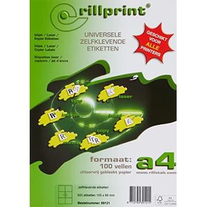 Rillprint 600 stuks multifunctionele etiketten - 105 x 99 mm - 6 zelfklevende etiketten per A4-vel - bedrukbaar en afneembaar - universele stickers - 100 witte vellen