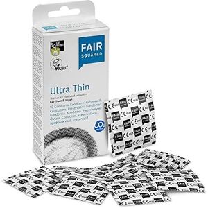 FAIR SQUARED Ultra Thin Condoms 10 stuks 52 mm - klimaatneutrale veganistische condooms van Fairtrade natuurlijk rubber - ultrazachte condooms