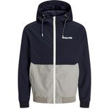 JACK & JONES PLUS JJERUSH Bomber Noos PLS Bomberjack met capuchon voor heren, Sky Captain/Detail: wit/lichtgrijs gemêleerd blocking, 5XL, Sky Captain Details: wit/lichtgrijs melange, 5XL, Sky Captain