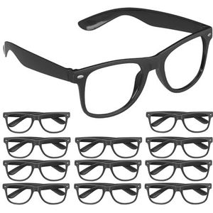 Relaxdays 12 stuks partybril van kunststof, zonder glazen, voor feestjes, carnaval en festivals, zwart
