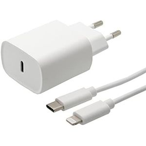APM 570340 – oplader USB-C 20 W + MFI-kabel (Lightning + Type C) – aansluiting mannelijk / mannelijk – snellader – lengte 1 m – gegevensoverdracht – compatibel met smartphone en tablet – wit