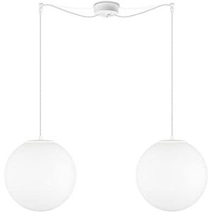 Sotto Luce Tsuki Hanglamp bol met 2 lichten, opaalglas, mat/wit, textielkabel, 1,5 m, plafondrozet wit, 2 x E27, diameter 30 cm
