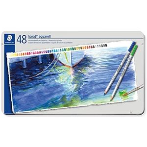 Staedtler Karat Aquarell, professionele aquarelkleurpotloden, hoge kleurmengbaarheid, metalen doos met 48 verschillende potloden, 125 M48